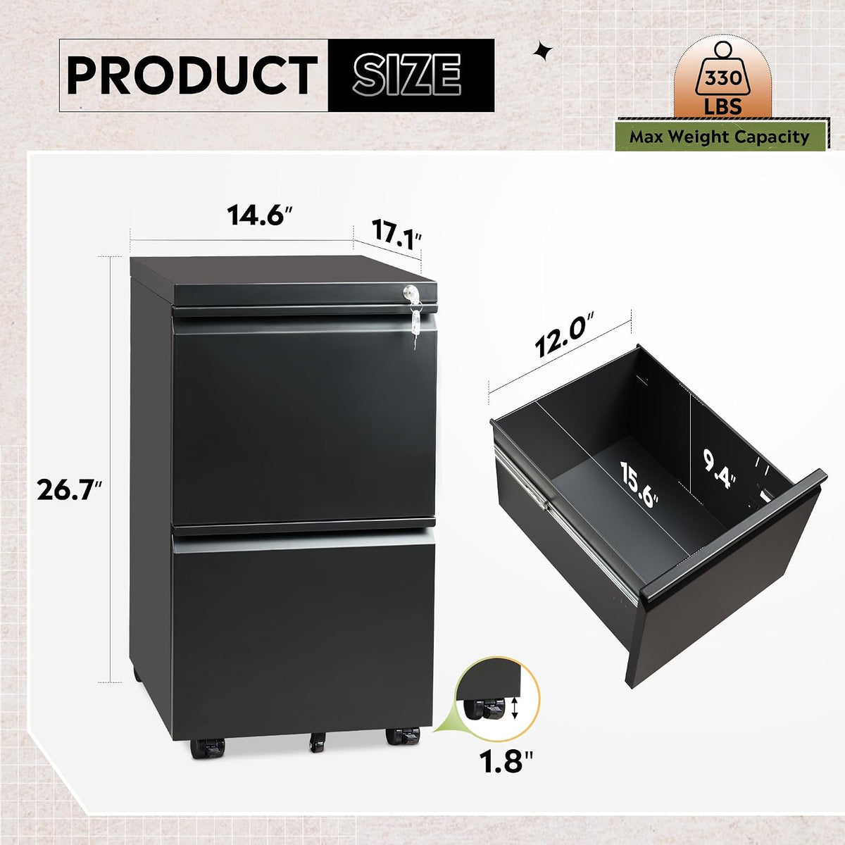 DEVAISE 2 Drawer Metal File Cabinet, Fully Assembled Filing Cabinet