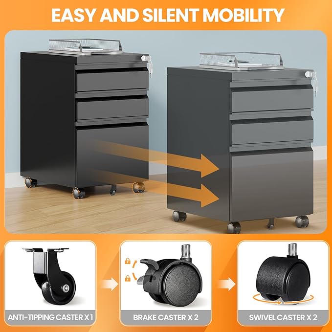 3 Drawer Mobile File Cabinet