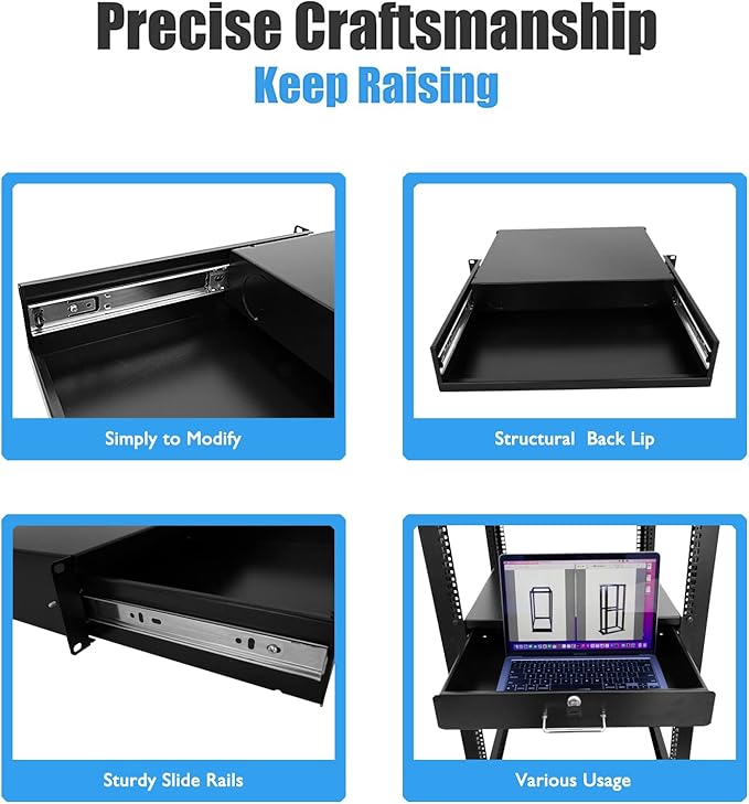 RAISING ELECTRONICS Drawer Server Cabinet Case 19 Inch Locking Rack Mount DJ