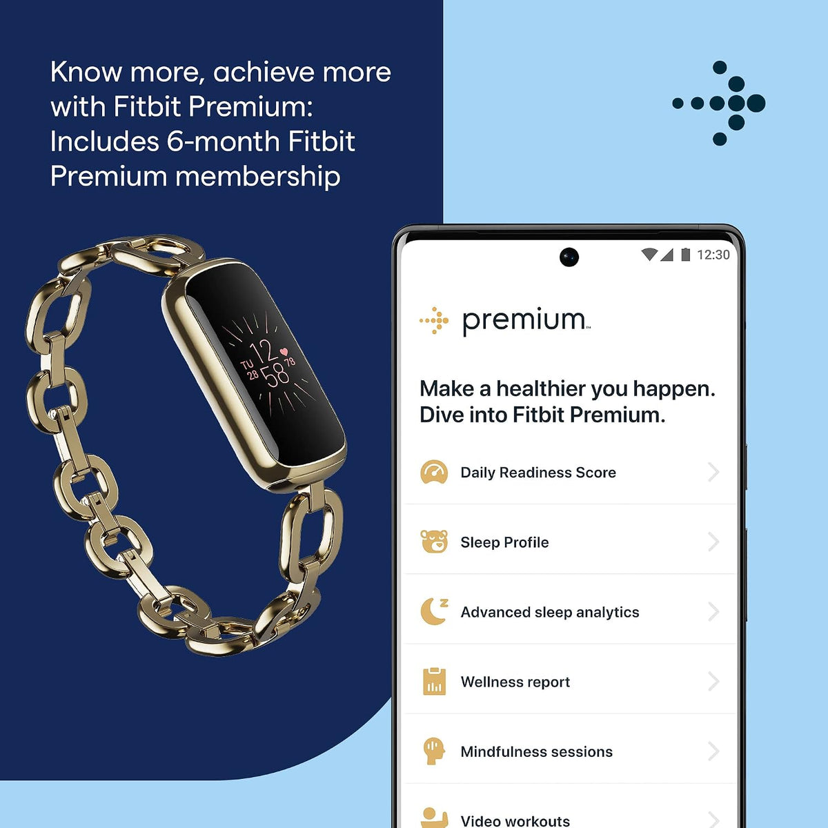 fitbit luxe special edition fitness and wellness tracker, close-up detail
