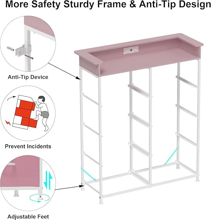 Pink Dresser for Bedroom with Charing Station Dressers with LED Lights Tall