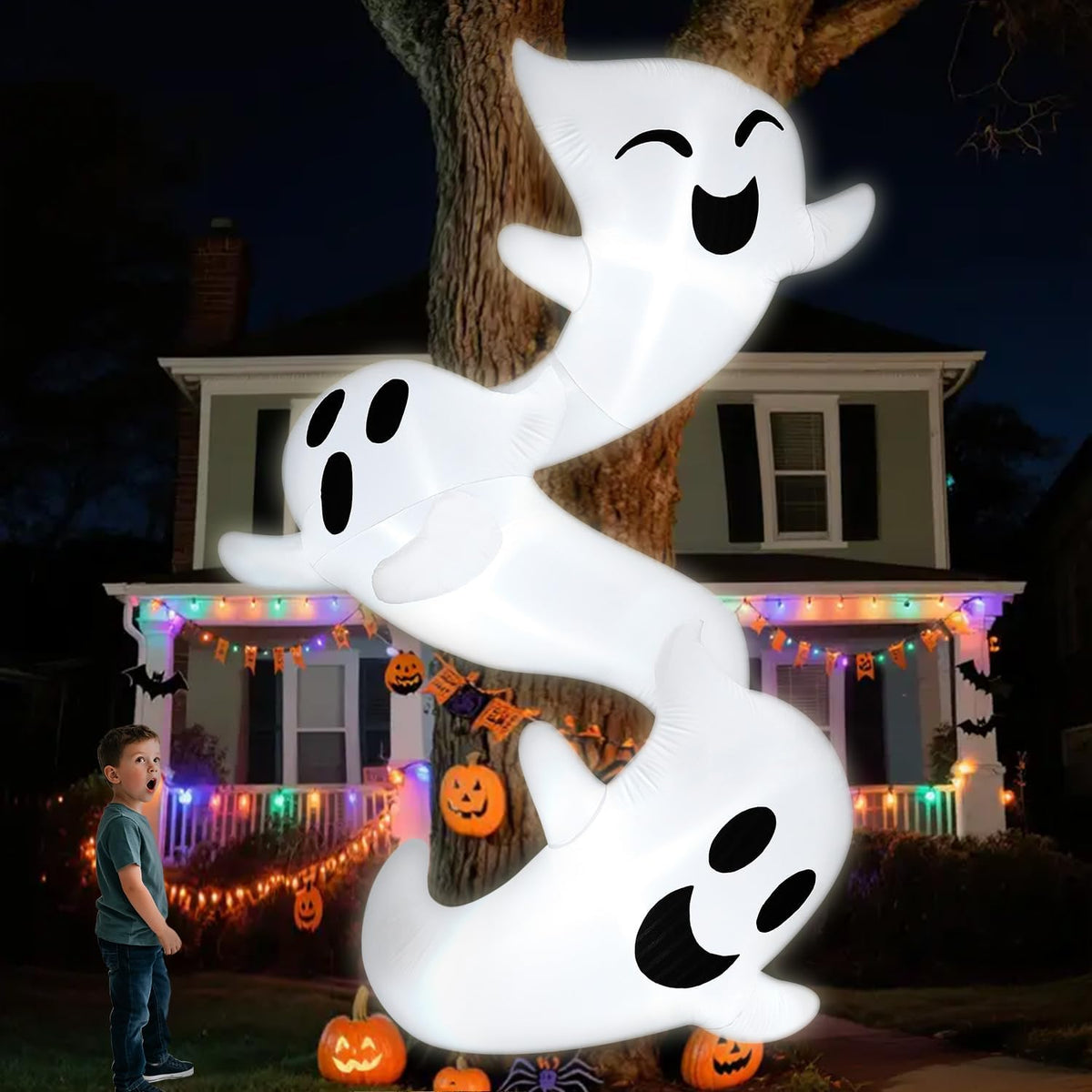 JOYIN 8ft Tall Halloween Inflatables Outdoor Decorations, Inflatable Ghosts Hugging Tree, Light Up Ghost Halloween Blow Up Yard Decoration for Patio Lawn Garden Trees Outside Holiday Decor