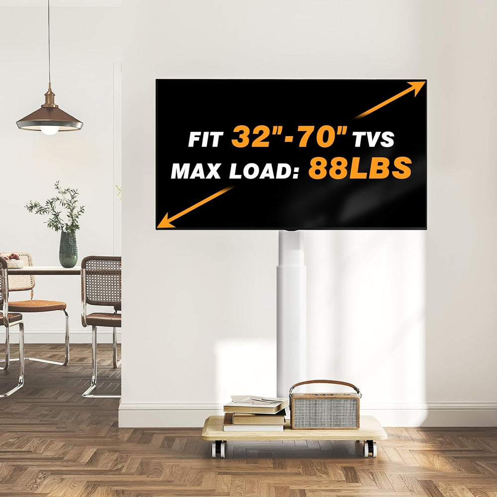 TVON Rolling TV Stand for 32-70 Inch TVs，Elegant Floor TV Stand with Wheels