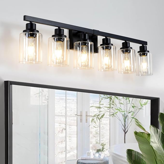 DIKAIDA 6-Light Black Vanity Lights 38'' Modern Bathroom Vanity Lighting