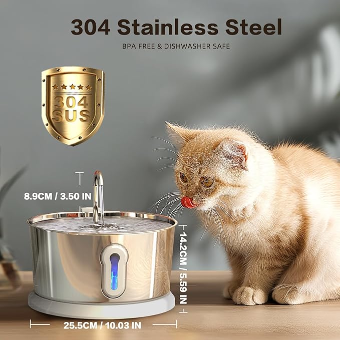Battery Operated Cat Water Fountain Wireless, 4L/135oz Stainless Steel Pet