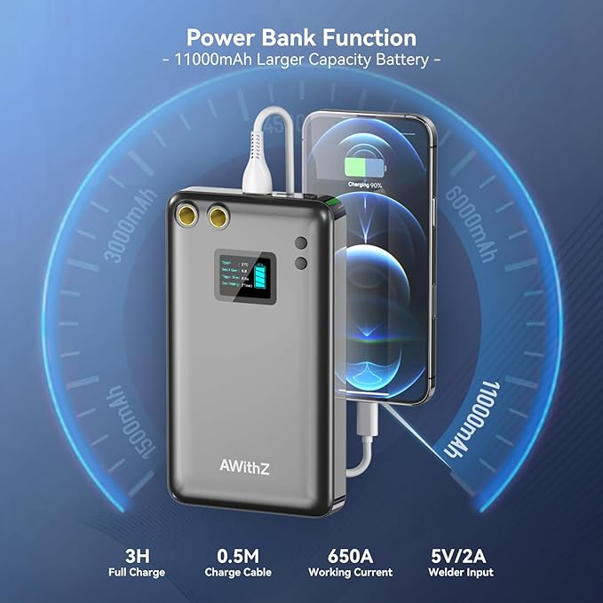 Battery Spot Welder, AWithZ 1.5" LCD Screen Recyclable 11000mAh Spot Welder