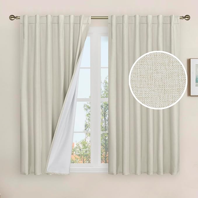 LAMIT 100% Blackout Linen Curtains 45 Inch Length