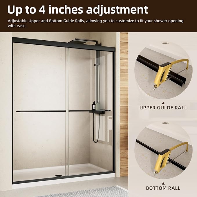 Shower Door, 50-54" W x 70" H Semi-Frameless Double Sliding Glass Shower Doors