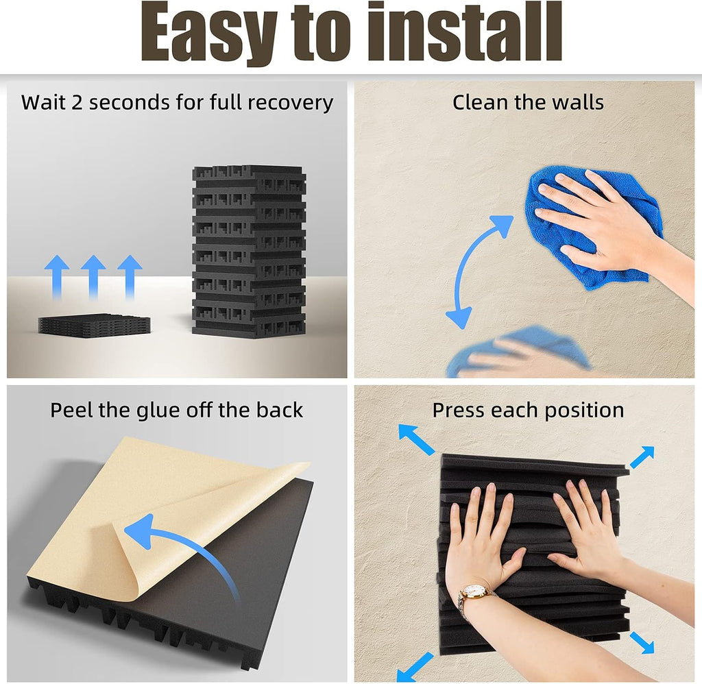 18 Pack Sound Proof Foam Panels, 12" x 12" x 2" High-Density Acoustic Foam