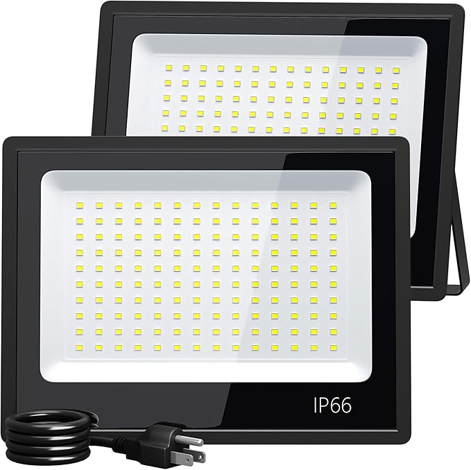 XXBSAZ 100W LED Flood Lights Outdoor, Plug-in & Hardwired Security Lights