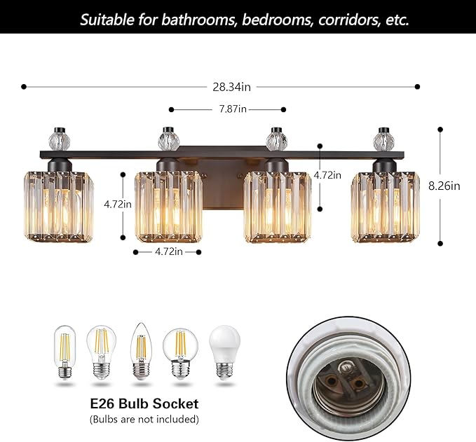 FDPBY Vanity Lights 4-Light Modern Crystal Vanity Light Sand Black Bathroom