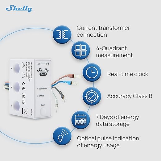 Shelly 3EM-63W Gen3 | Wi-Fi Operated Smart 3-Phase Energy Meter | Home