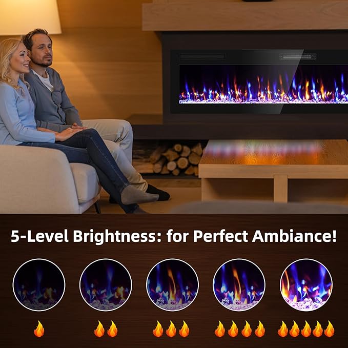 Narrow Bezel Electric Fireplace-60 inch Fireplace Wall Mount/Recessed-Ultra