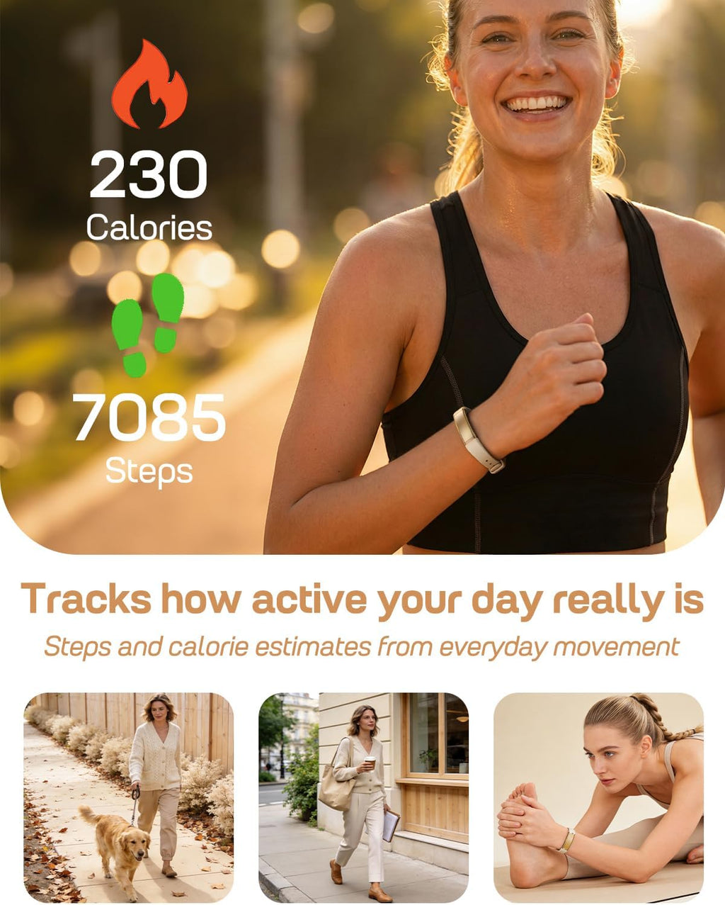 fitvii screenless fitness tracker for women men, health, close-up detail