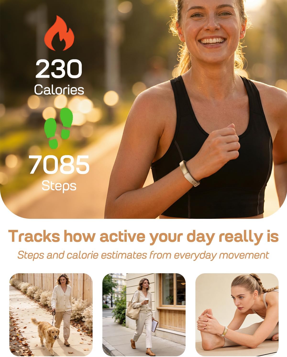 fitvii screenless fitness tracker for women men, health, close-up detail