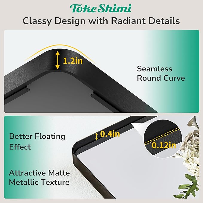 TokeShimi 30 x 30 Black Bathroom Mirror, Rectangle Bathroom Wall Mirror