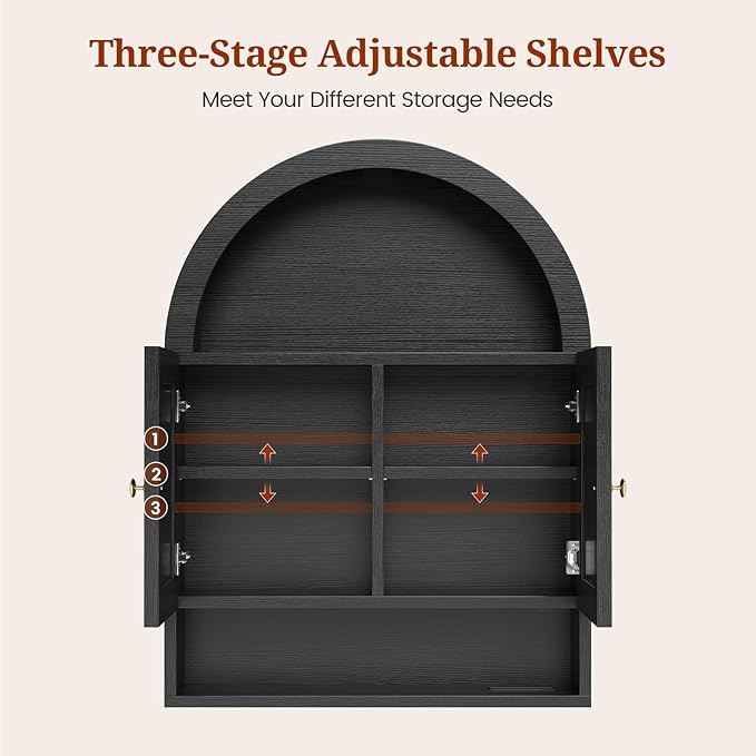 Arched Bathroom Wall Cabinet, 27.4 x 36.4'' Over The Toilet Cabinet
