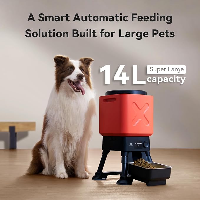 Automatic Dog Feeder for Large Dogs, 14L Capacity, Remote Feeding,