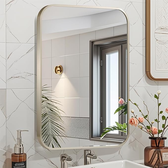 30x36 Inch Brushed Nickel Bathroom Mirror, Framed Rectangle Mirror