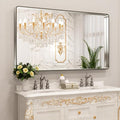 LOAAO 60X36 Inch Brushed Nickel Bathroom Mirror, Rounded Rectangle Silver Metal