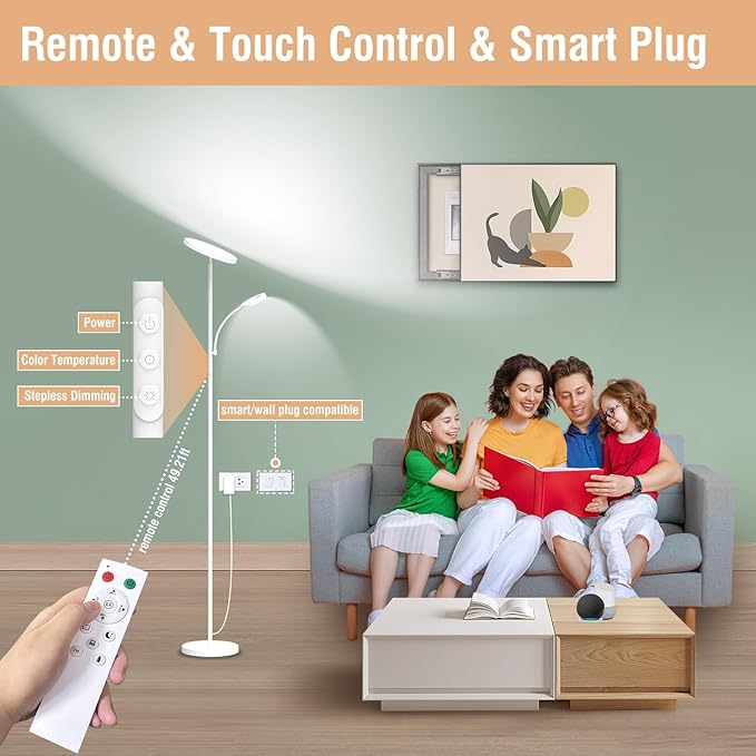 marctronic White Floor Lamp, 42W 4000LM Super Bright LED Room Lamp