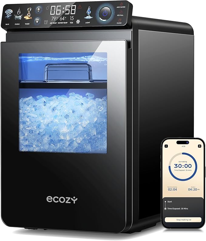 ecozy Nugget Ice Maker Countertop, Smart Pebble Ice Machine