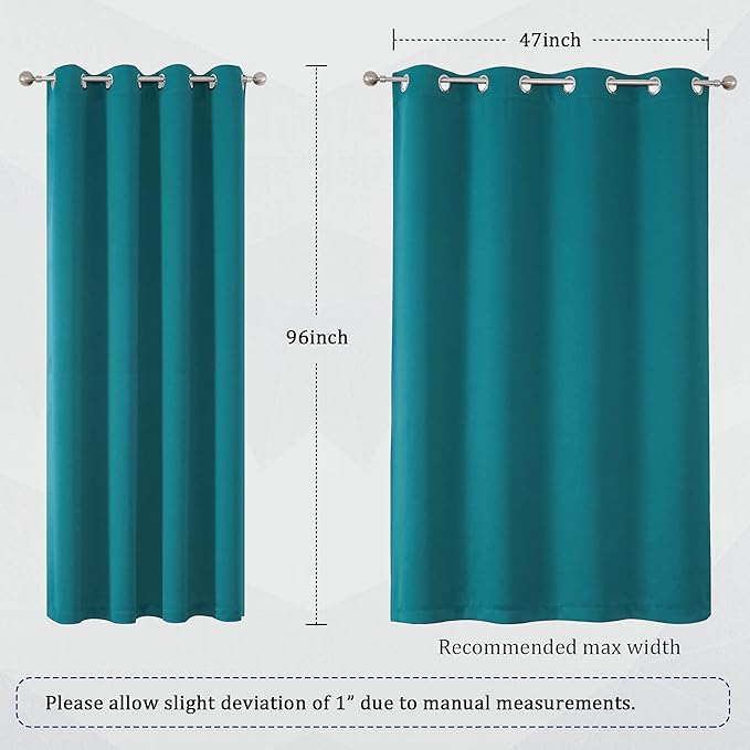 DUALIFE Teal Room Darkening Curtains 96 Inch Length 2 Panels Set Grommet