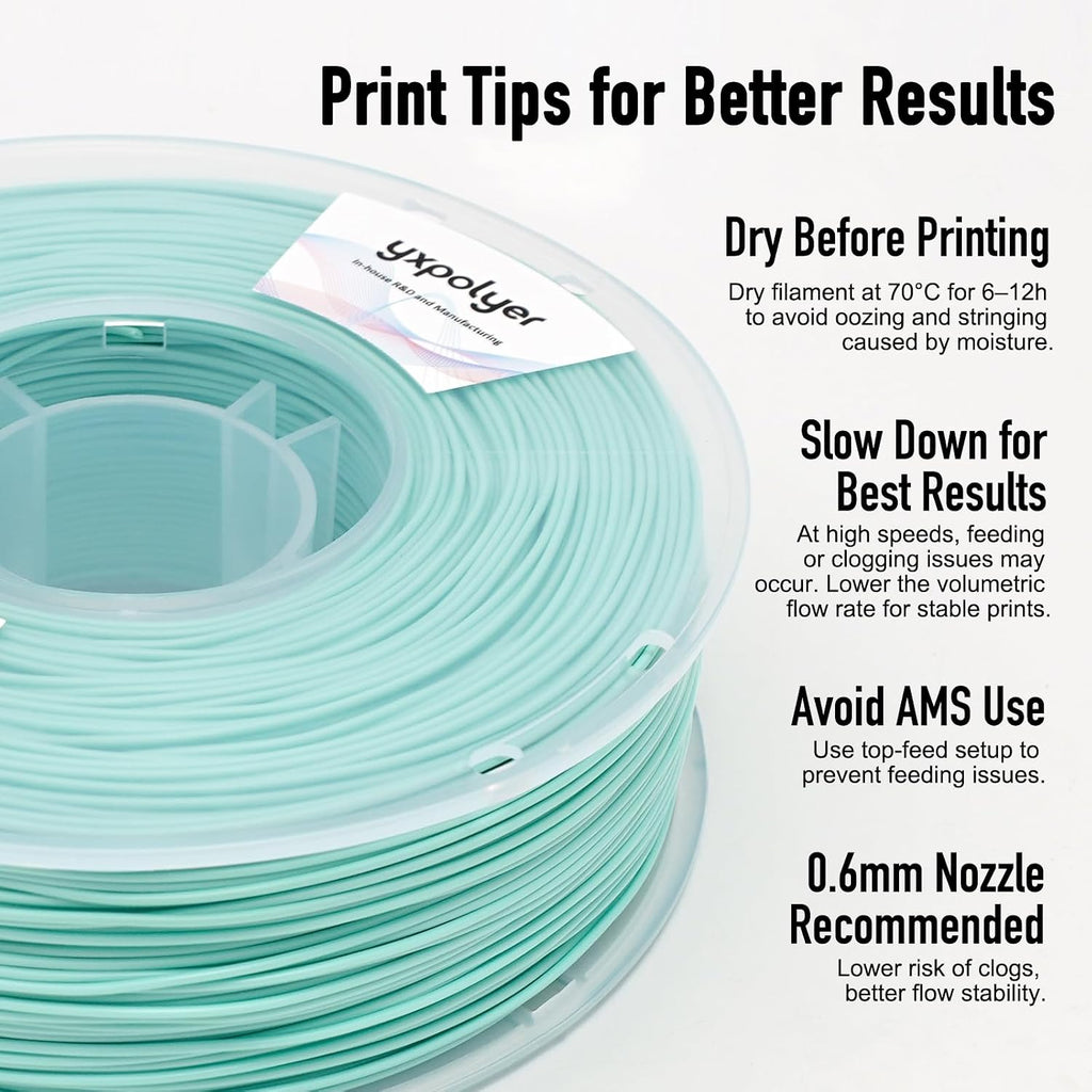 yxpolyer flexible pla food-safe 92a soft pla 3d showing dimensions