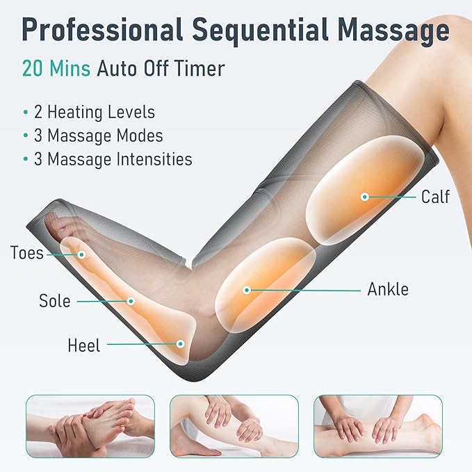 QUINEAR Leg Massager with Heat and Air Compression, Foot and Calf Massager