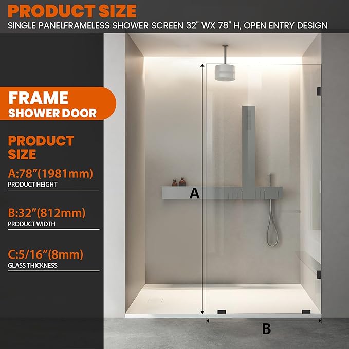 Bathroom Shower Glass Door 32 * 78"