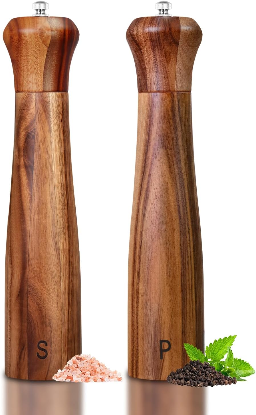 Haomacro 2 Pack 10 Inch Acacia Wooden Salt and Pepper Grinder Set Manual