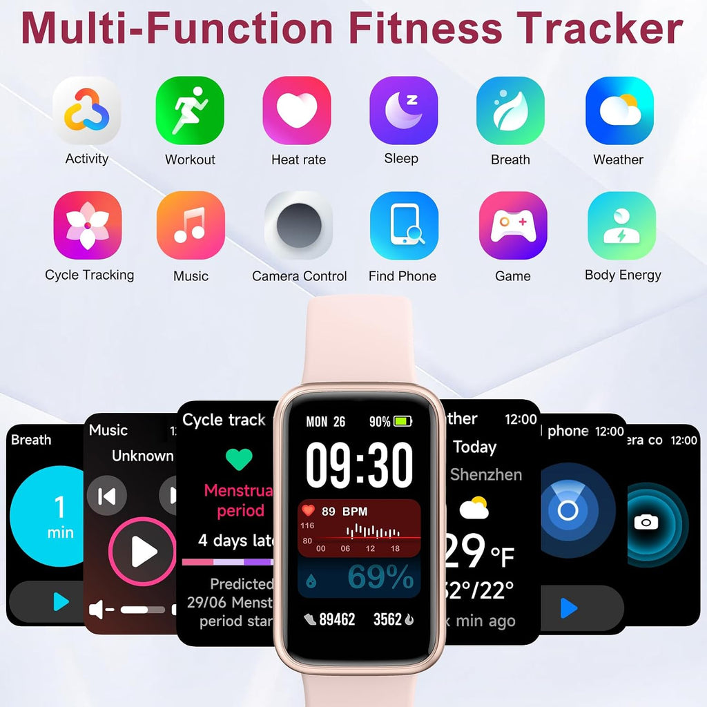 fitness tracker,smart watch with 24/7 heart rate blood on a desk or shelf
