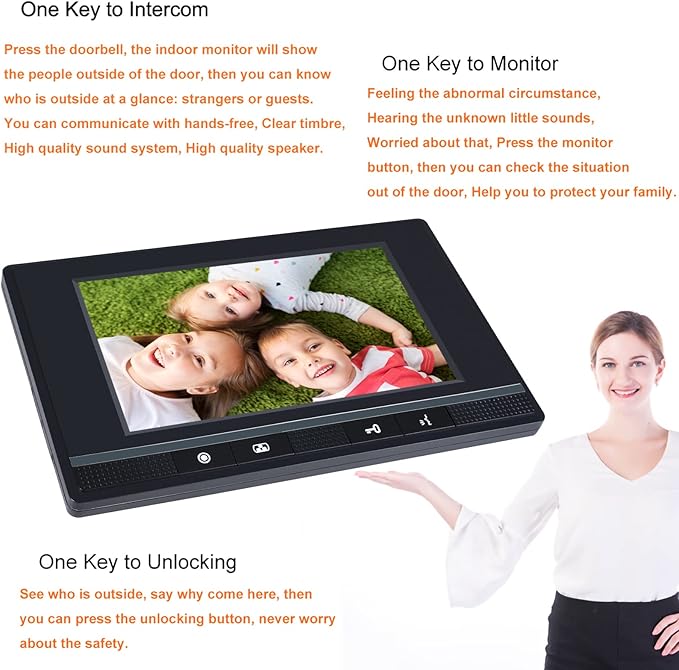 Wired Video Intercom System, 7 Inch Monitor and Aluminum Alloy Doorbell Camera