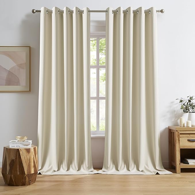 DUALIFE Extra Long Cream Beige 120 Inch Length Curtains 10 FT Blackout Window