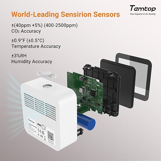 Temtop CO2 Monitor Indoor Air Quality Monitor 3 in 1 CO2 Meter, 180 Days