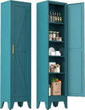 Narrow Metal Cabinet with 4 Adjustable Shelves and Barn Doors, Tall Bathroom