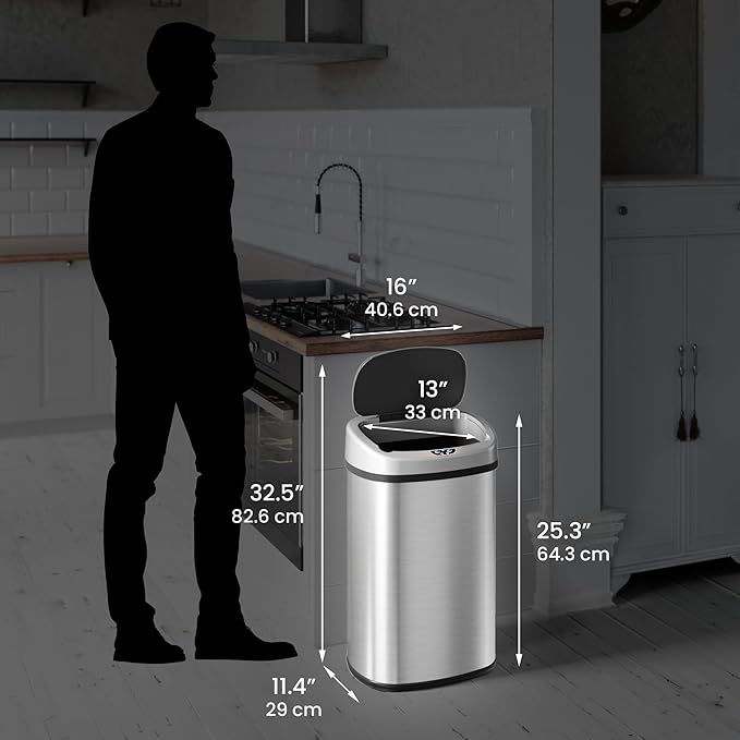 iTouchless 13 Gallon Oval Sensor Trash Can