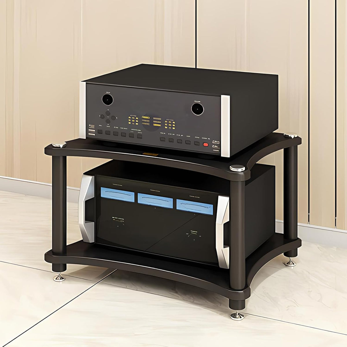 Heavy Duty 2-Tier AV Media Stand, 176 lb Load Capacity, Black