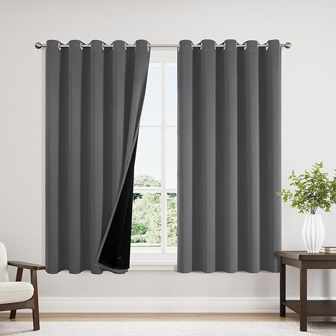ChrisDowa 100% Blackout Curtains 63 inch Long