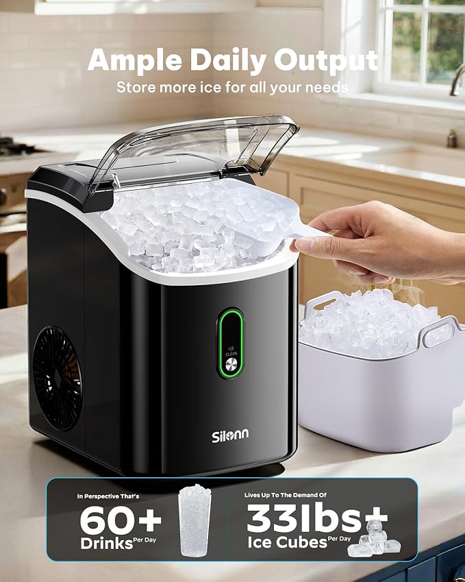 Silonn Nugget Ice Maker Countertop, Pellet Ice Machine