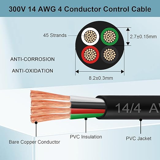 MOOKEERF 14/4 AWG Mini-Split Cable - 30FT 14 AWG 4 Conductor Control Cable 300V