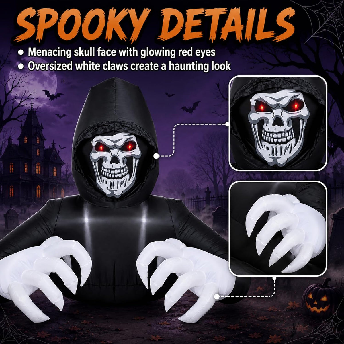 Buheco Inflatable Halloween Decorations Outside Grim Reaper 6FT Giant Scary Blow Up Skeleton Spooky Ghost Outdoor Yard Decor Inflatables Built in LED Lights for Indoor and Lawn Garden Party Holiday