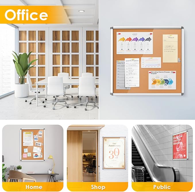 SWANCROWN Enclosed Bulletin Cork Board 24x18 in, Lockable Bulletin Board