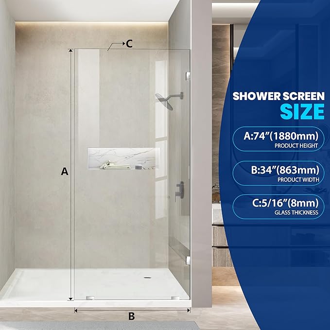 Bathroom Shower Glass Door 34 * 74"