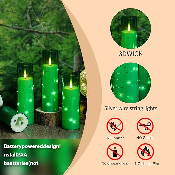 Flameless Candles with Embedded Star String, Battery Operated LED Pillar (Set of 7)