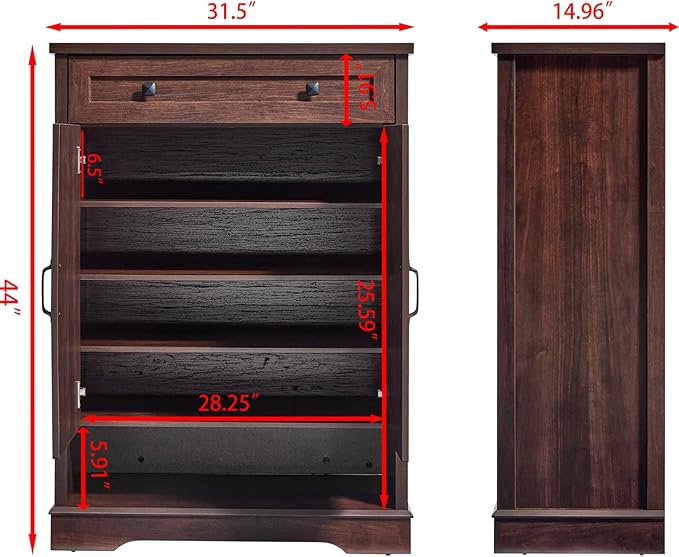 SOOWERY Shoe Cabinet with Drawer, Farmhouse Shoe Storage Cabinet with Doors