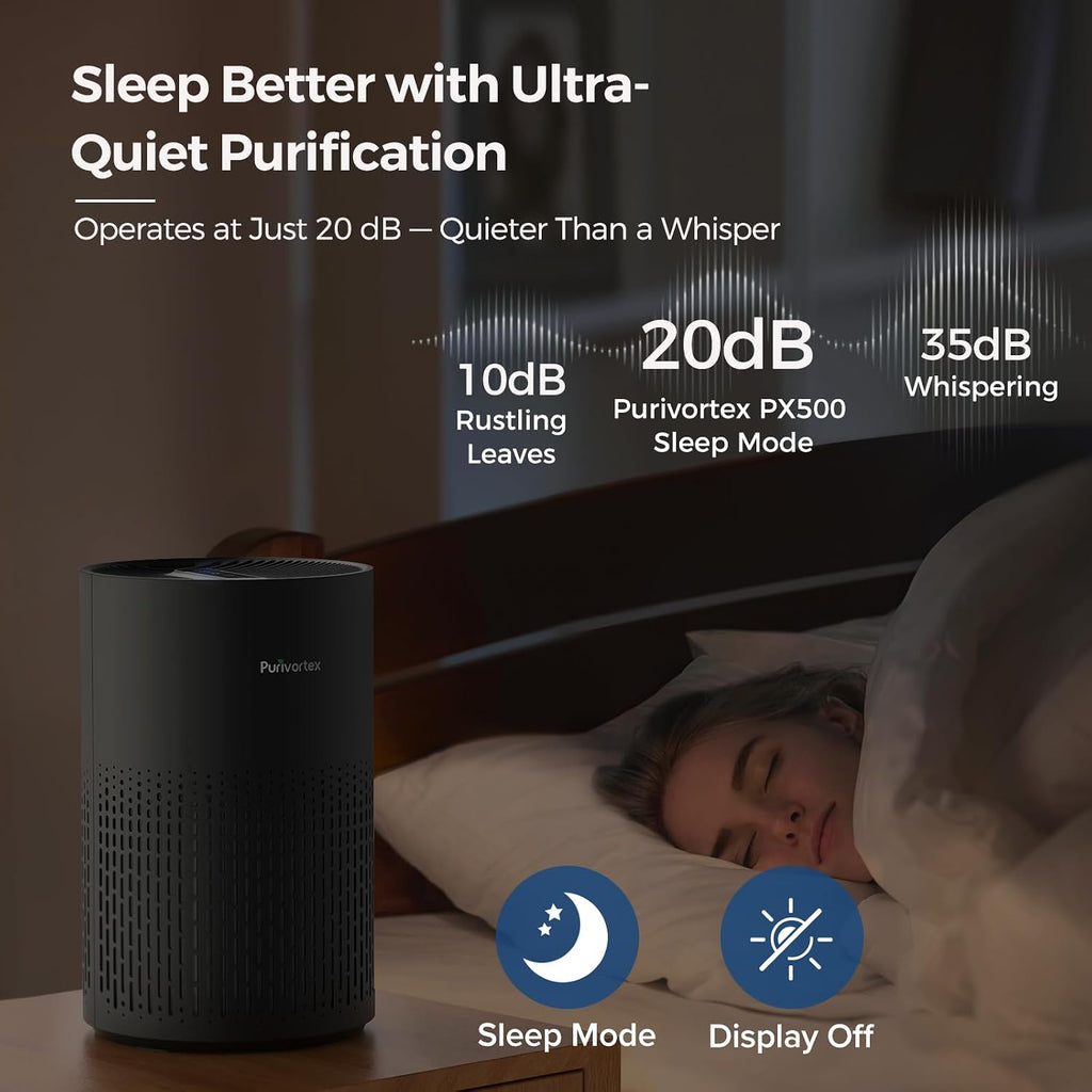 Purivortex Air Purifiers for Bedroom, Covers Up to 880 Sq Ft, PX500 Black
