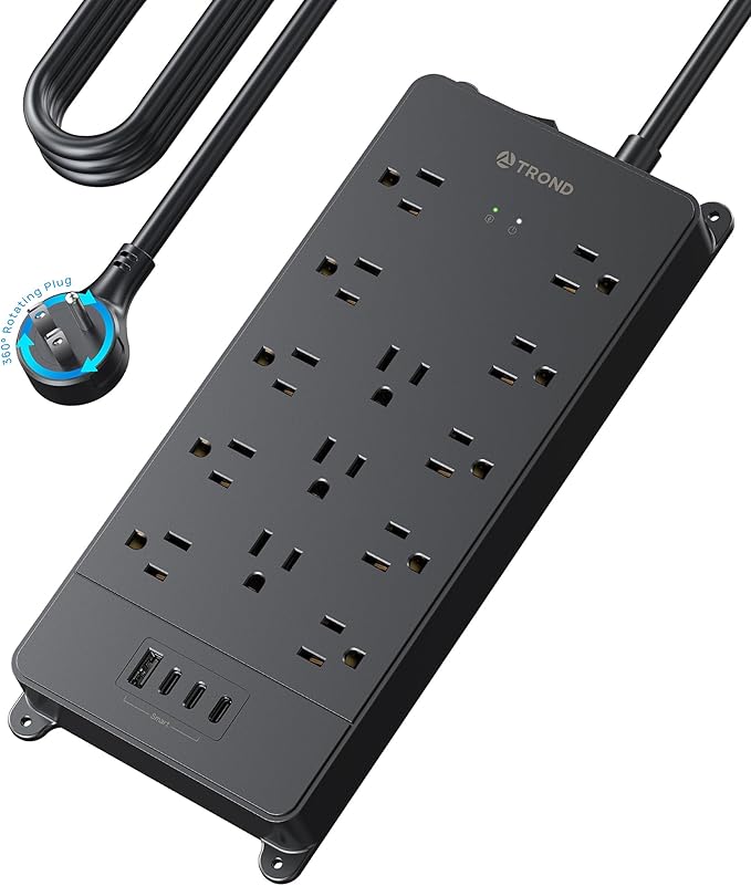 TROND 360° Rotating Flat Plug, Surge Protector Power Strip, 13AC Widely Spaced