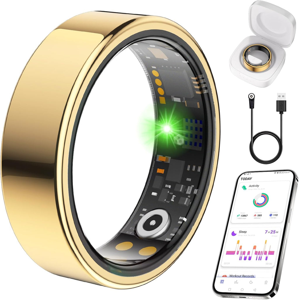 Smart Ring for Women Men, Health Tracker, Fitness Ring (Gold, 7#)