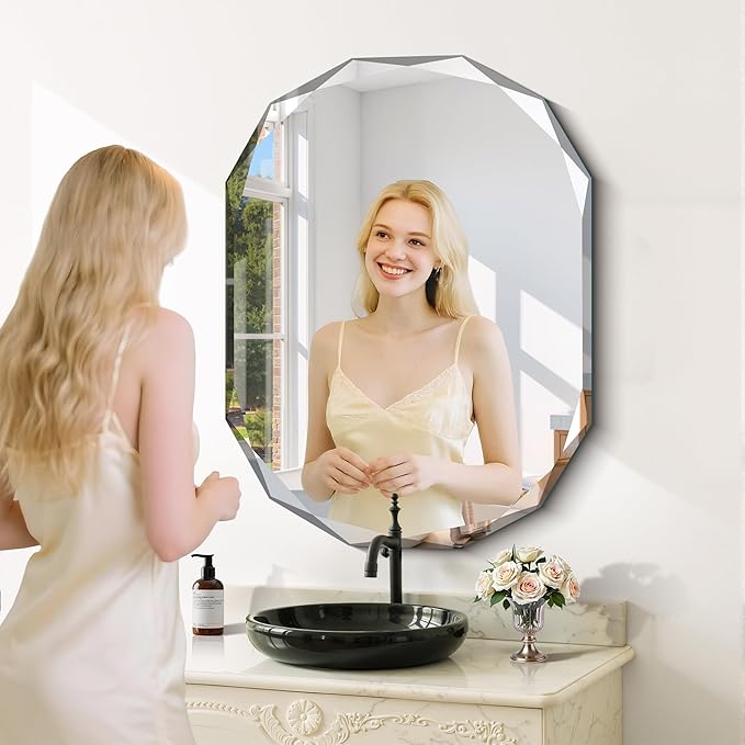 GLASHOM Frameless Bathroom Mirror, 30x40 inch Frameless Wall Mirrors Beveled